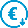 EURO-Zeichen  mit Pfeil nach unten als Symbol für niedrige Kosten 